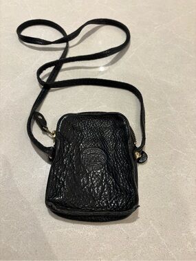 Vintage ROOTS Canada Black Pebbled Leather Mini Crossbody Pouch Bag